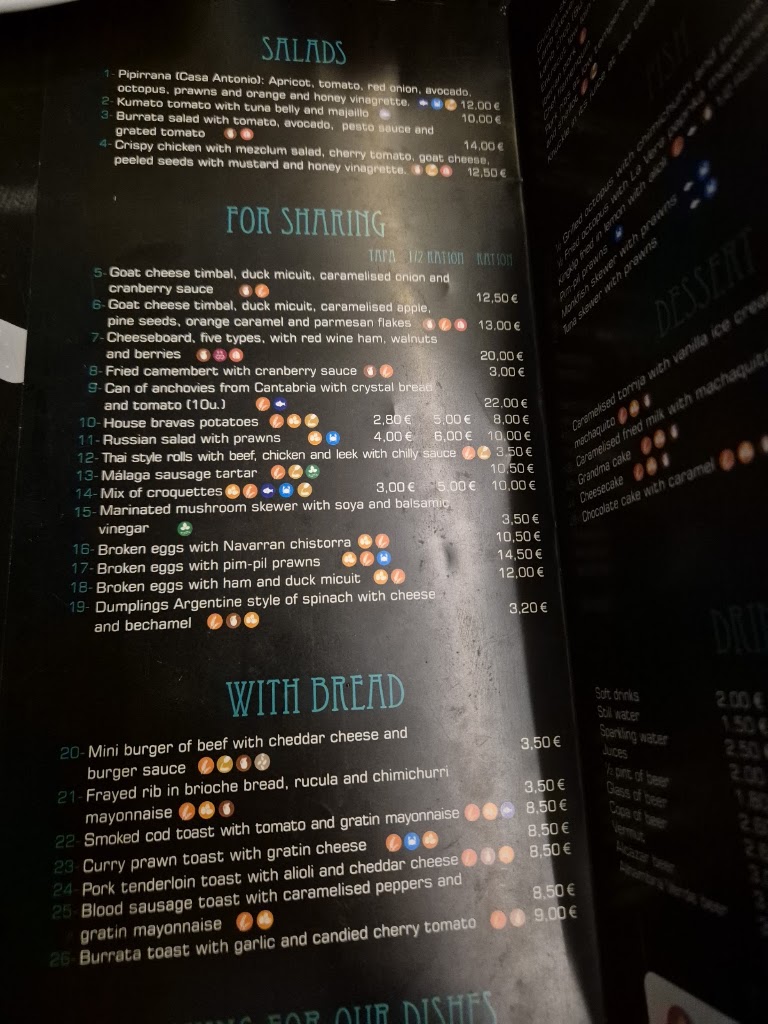 Casa Antonio Tapas — Carta