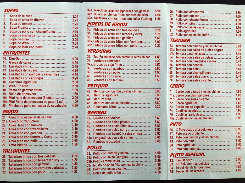 Restaurante Panda — Carta