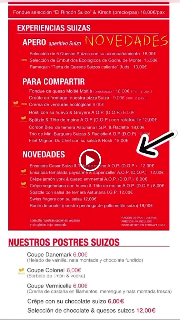 El Rincon Suizo — Carta