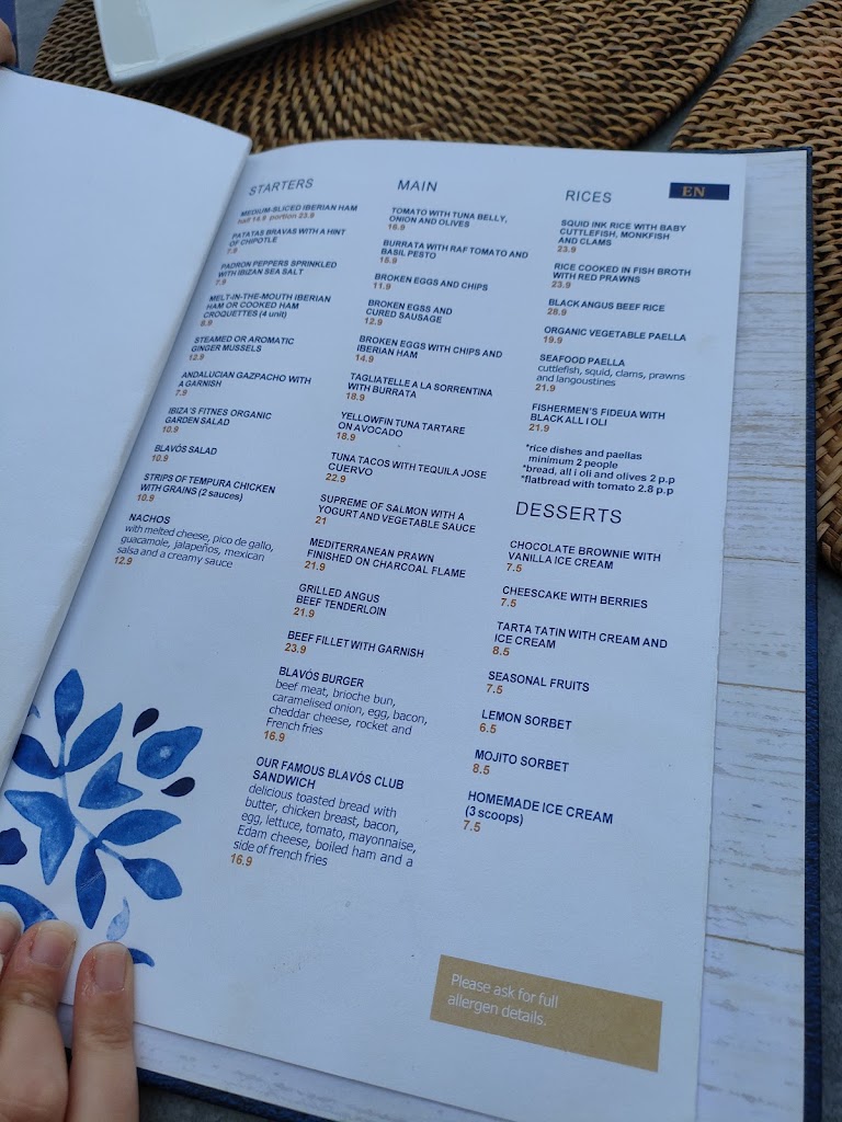 Restaurante Blavos — Carta