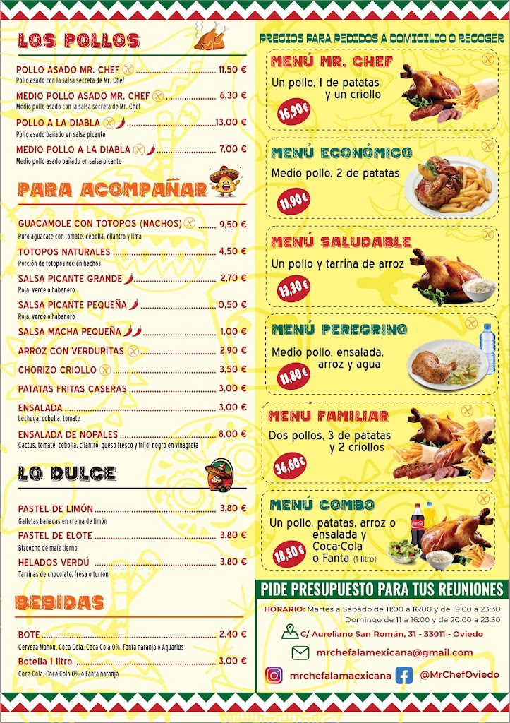 Restaurante Mister Chef a la Mexicana — Carta