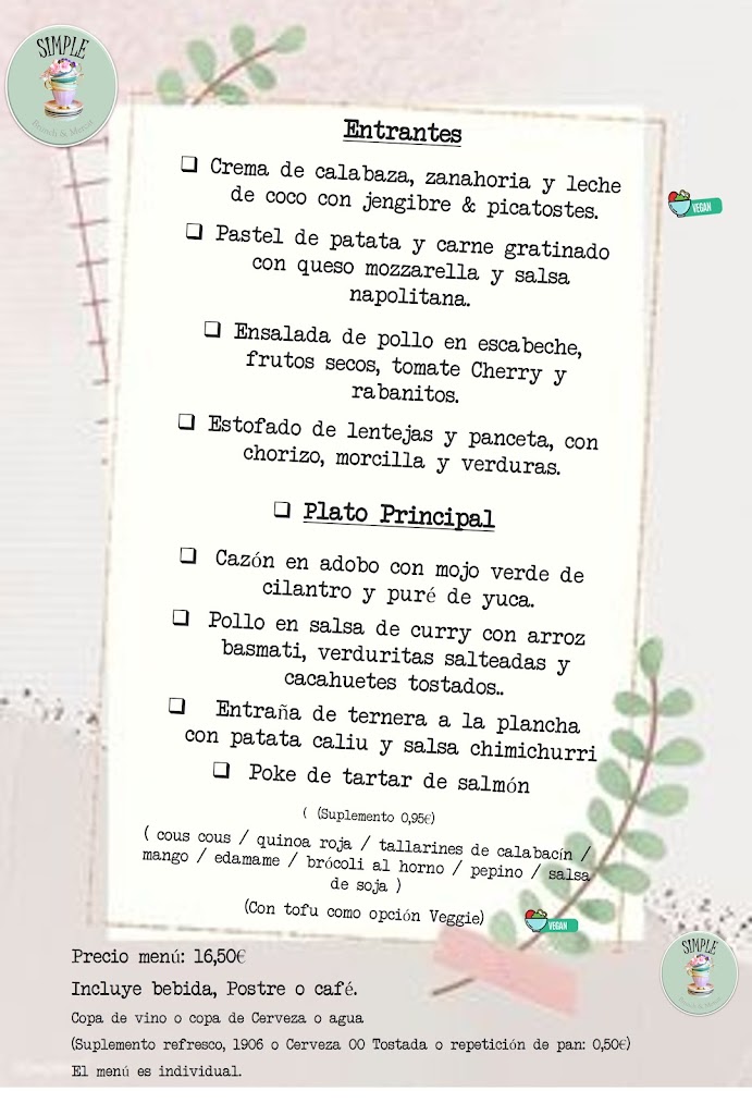 Simple Brunch | Bar Restaurante Sant Boi — Carta