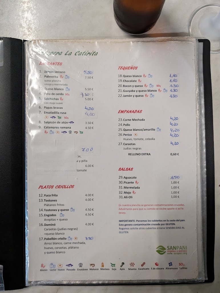 La Catirita Los Cristianos — Carta