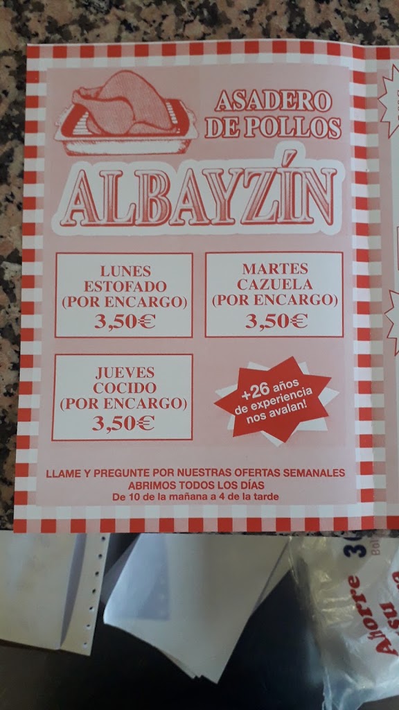 Asadero pollos albayzin — Carta