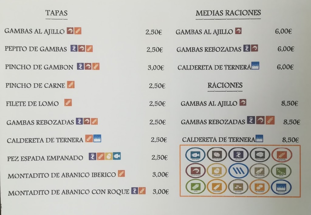 Bar casa francisquito — Carta