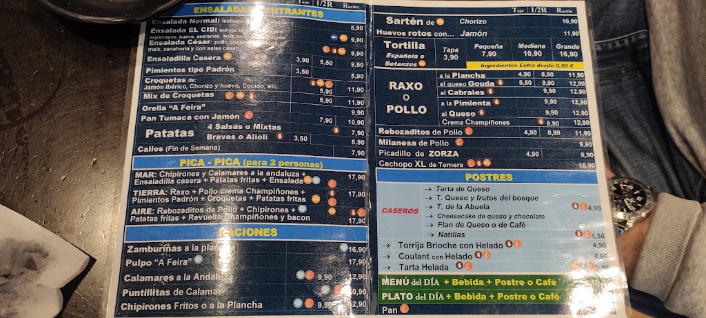 Cerveceria El Cid — Carta