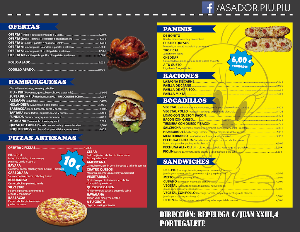 Restaurante Asador Piu Piu — Carta