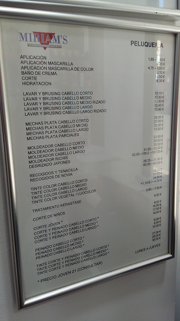 Miriam's Peluqueros — Carta