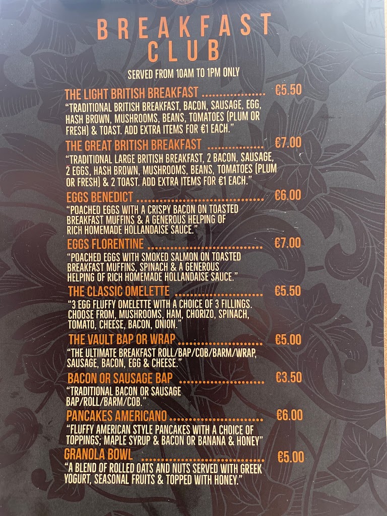 The Vault Bar Tenerife — Carta