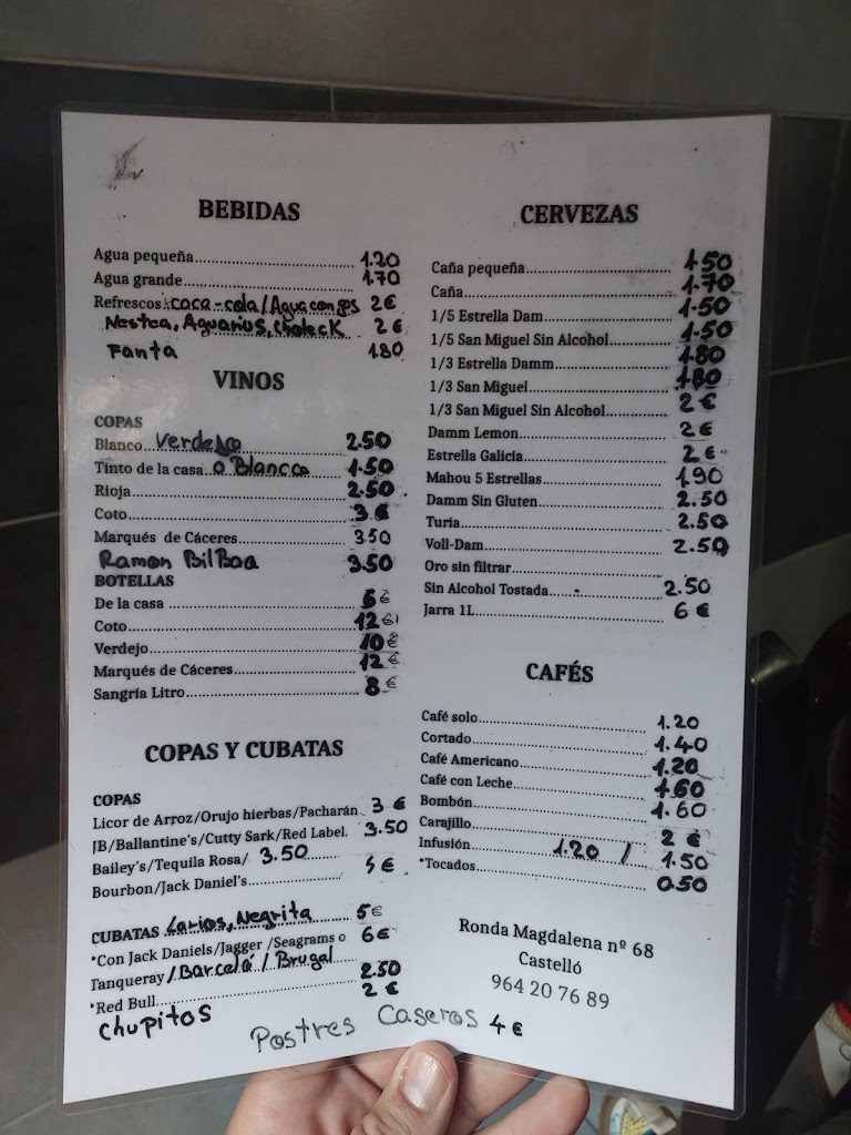 Bar Roca — Carta