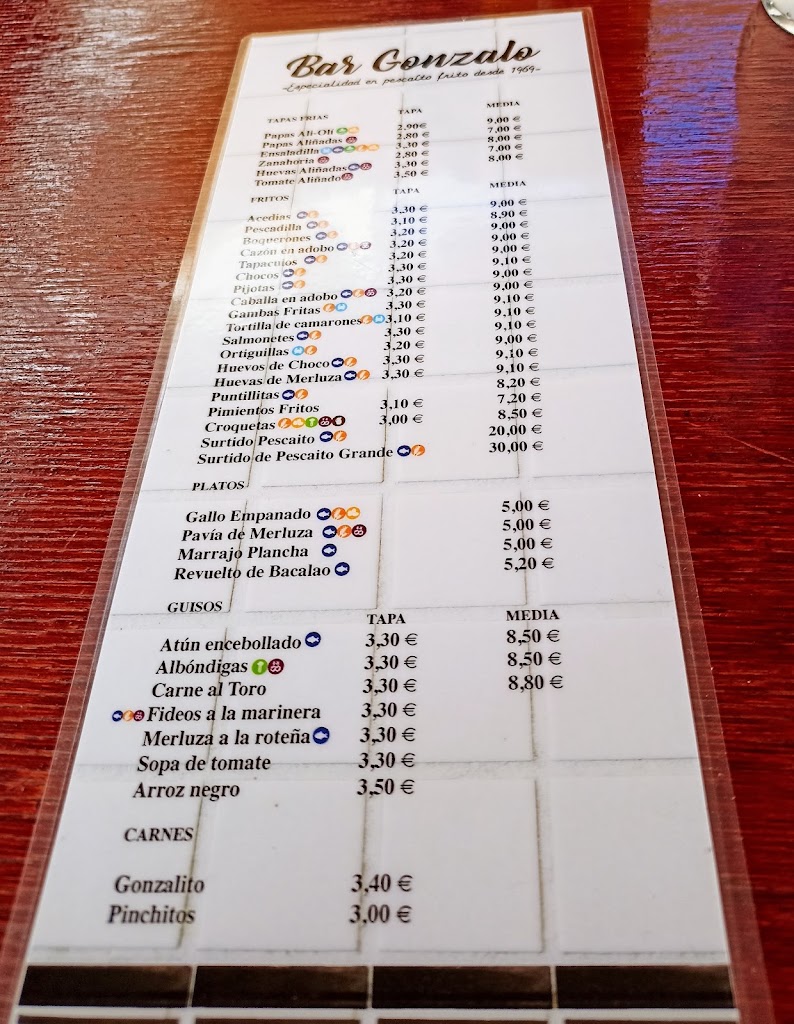 Bar Gonzalo — Carta