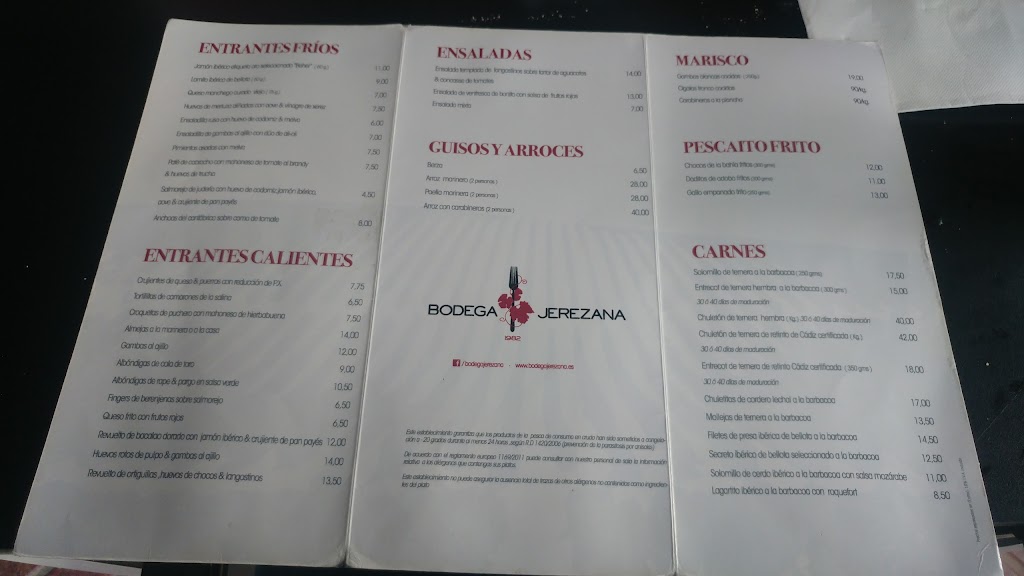 Bodega Jerezana — Carta