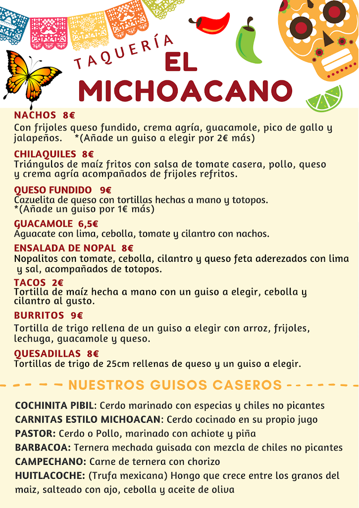 Taqueria El Michoacano — Carta