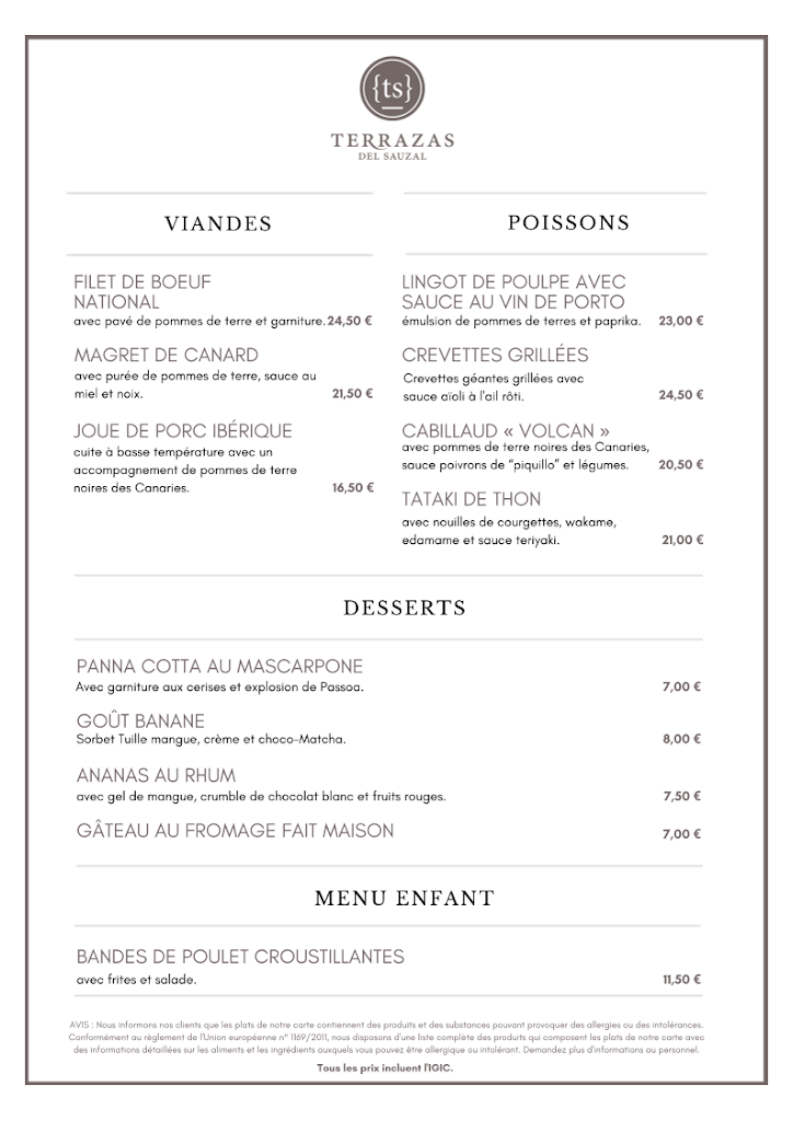 Terrazas del Sauzal — Carta
