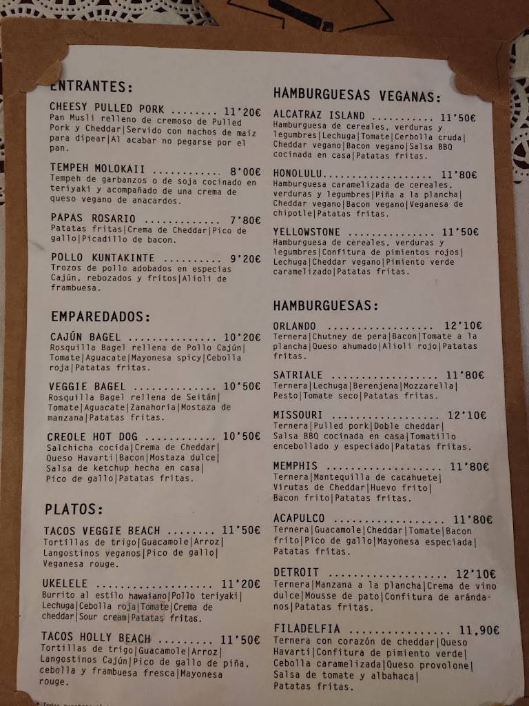 Musli Burguer — Carta