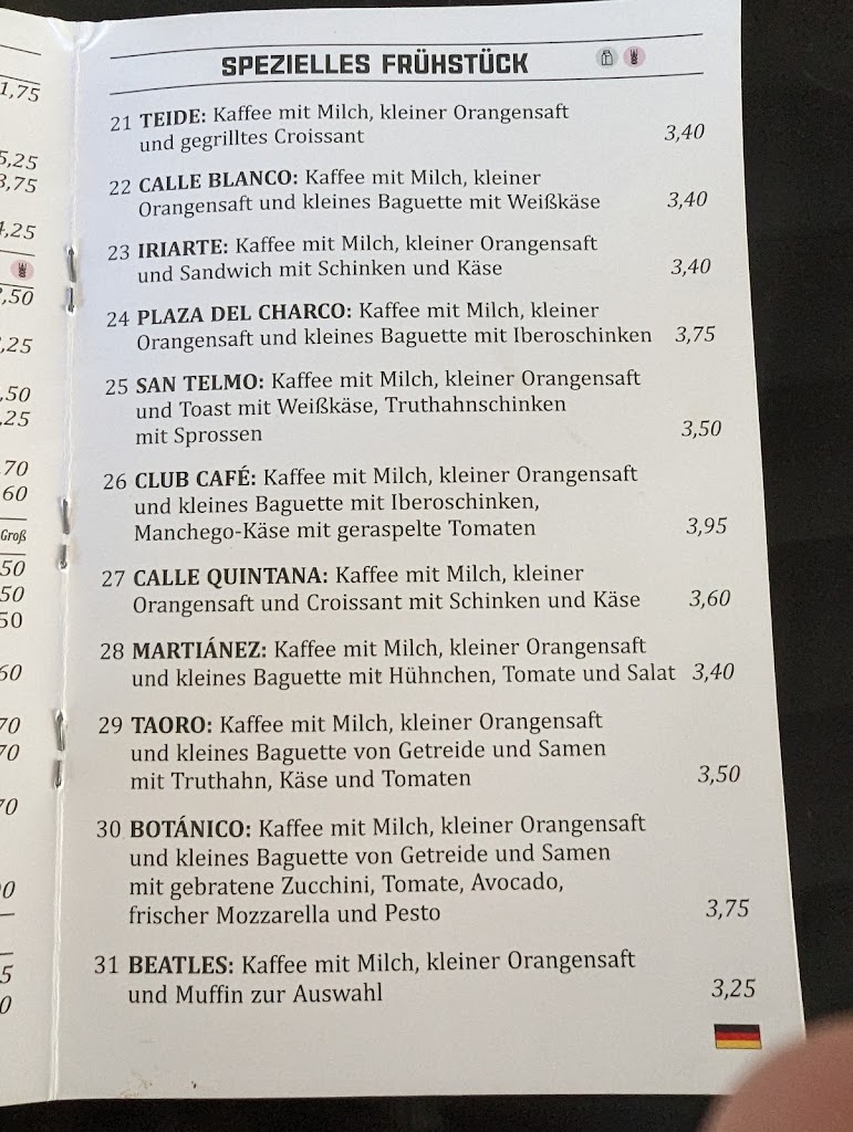 Compostelana Club Cafe — Carta