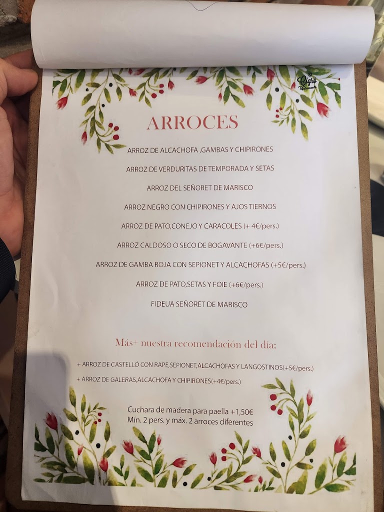 Restaurante El Cigro — Carta