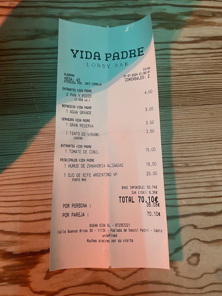 Vida Padre — Carta