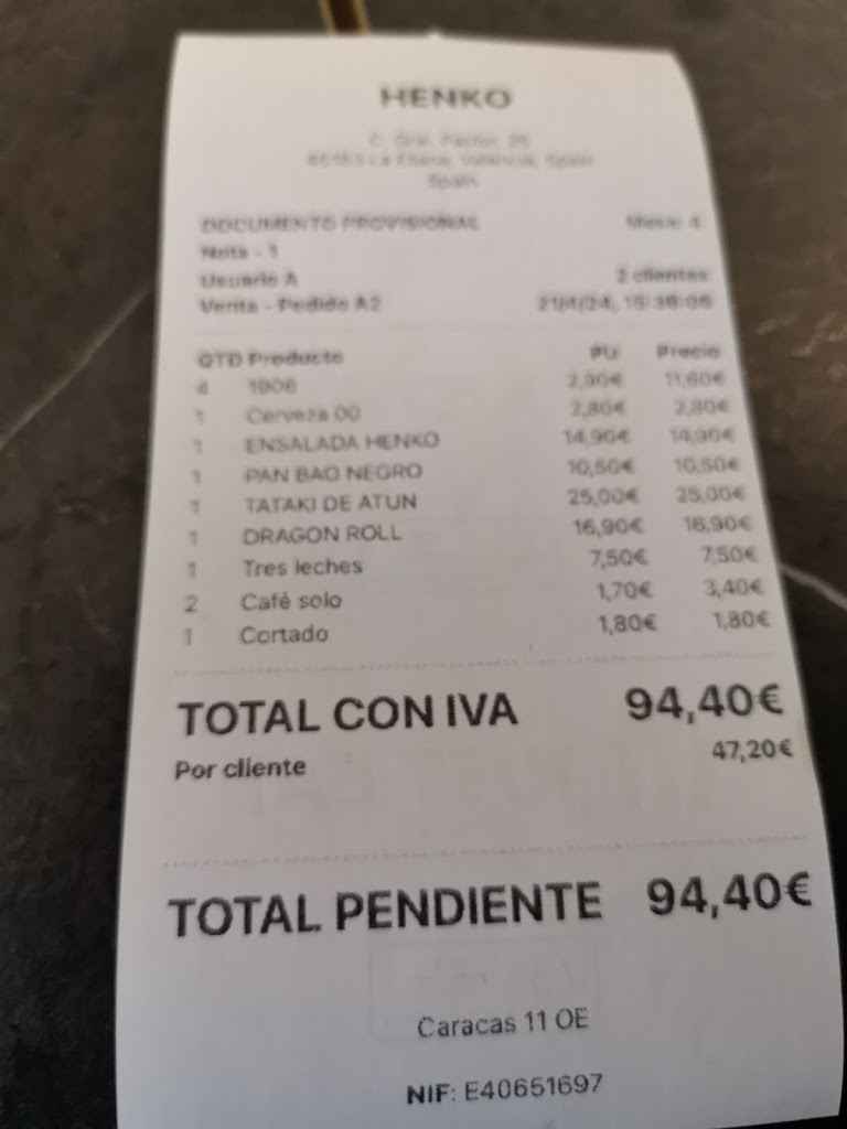 Henko Sushi — Carta