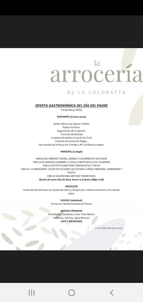 Arroceria Cullasiete — Carta