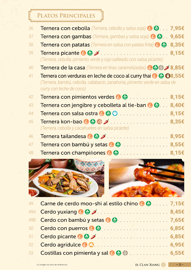 Restaurante El Clan Xiang — Carta