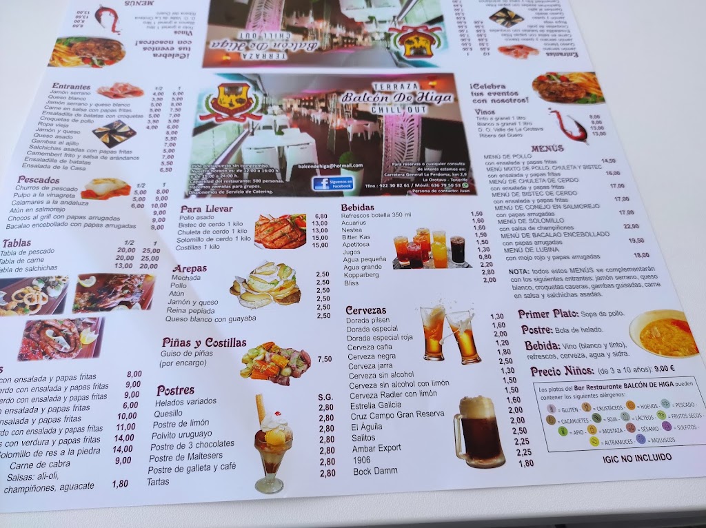 Restaurante Balcon de Higa — Carta