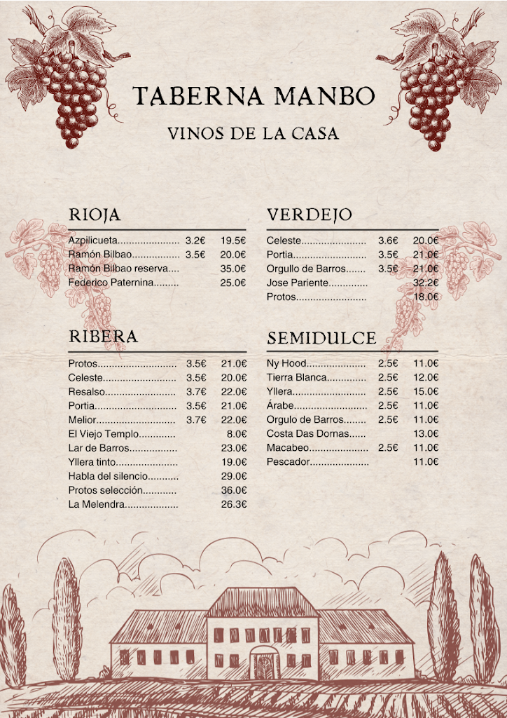 Taberna Manbo — Carta