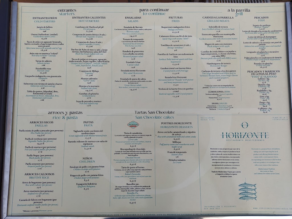 Chiringuito Horizonte del Mar Fuengirola — Carta