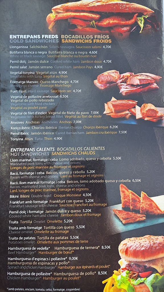 Cafeteria Xiroi — Carta
