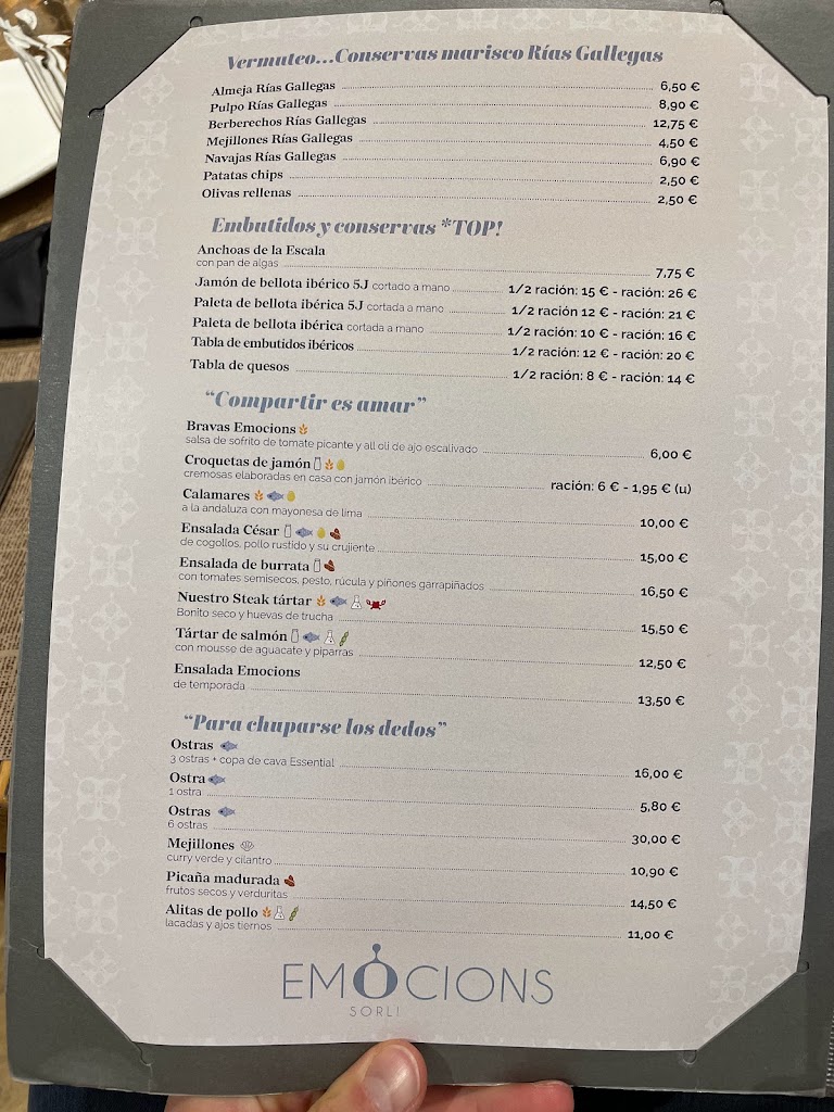 Restaurant Sorli Emocions — Carta