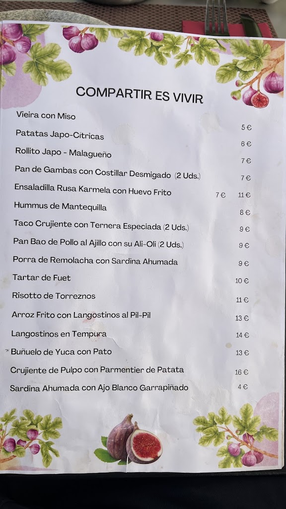 Karmela Restaurant — Carta