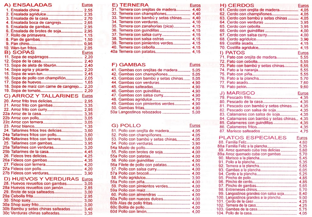 Restaurante Dragon Chino — Carta