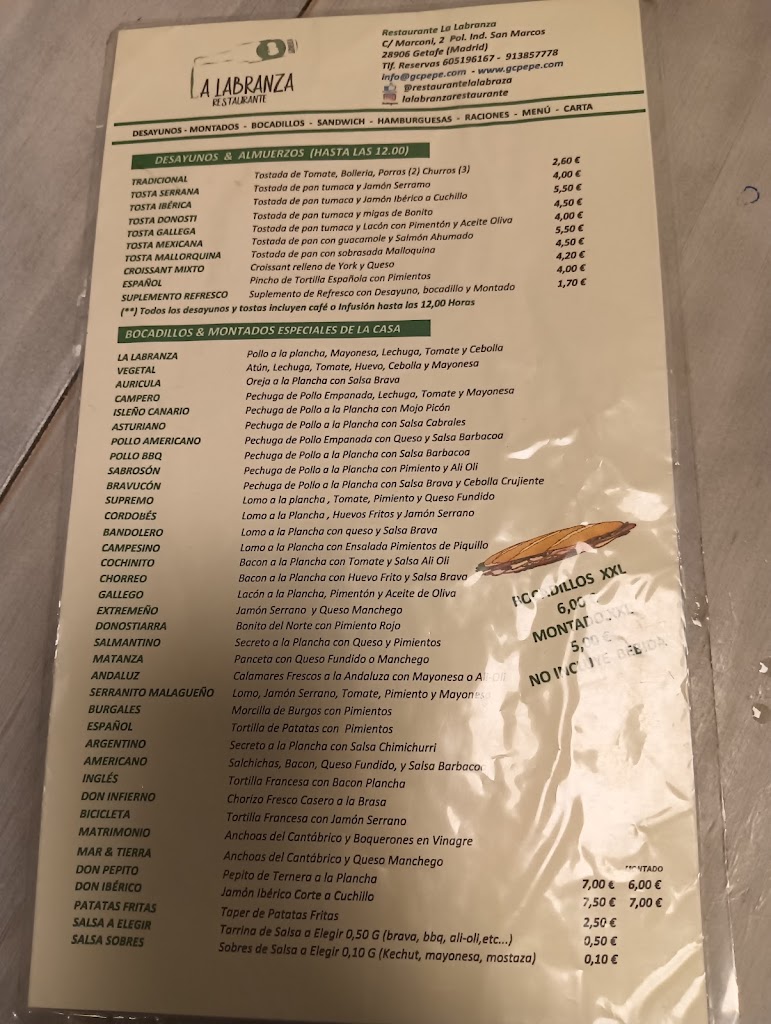 Restaurante Sidreria La Labranza — Carta