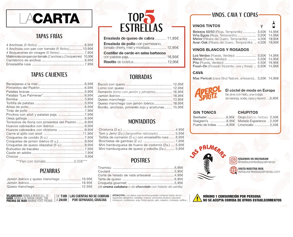Restaurante Las Palmeras Gava — Carta