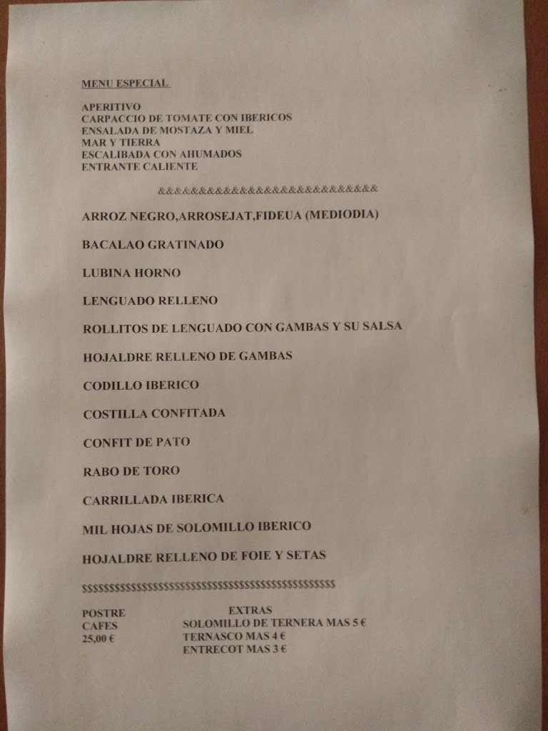 Palmito Restauracion — Carta