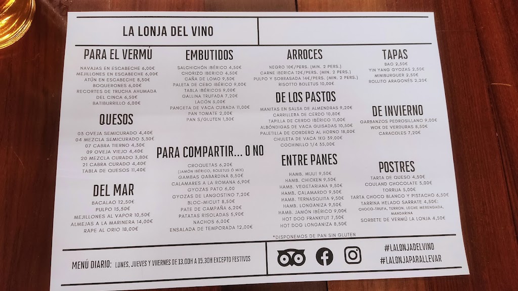 Vermuteria La Lonja del Vino — Carta