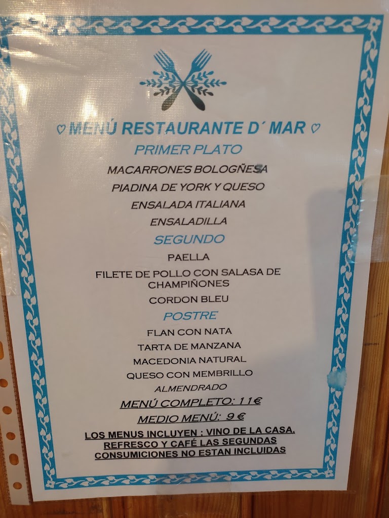 Restaurante D Mar — Carta