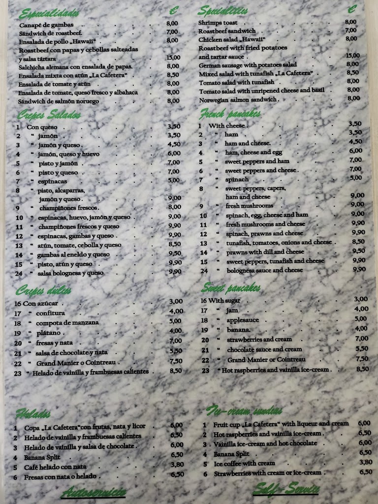 La Cafetera — Carta