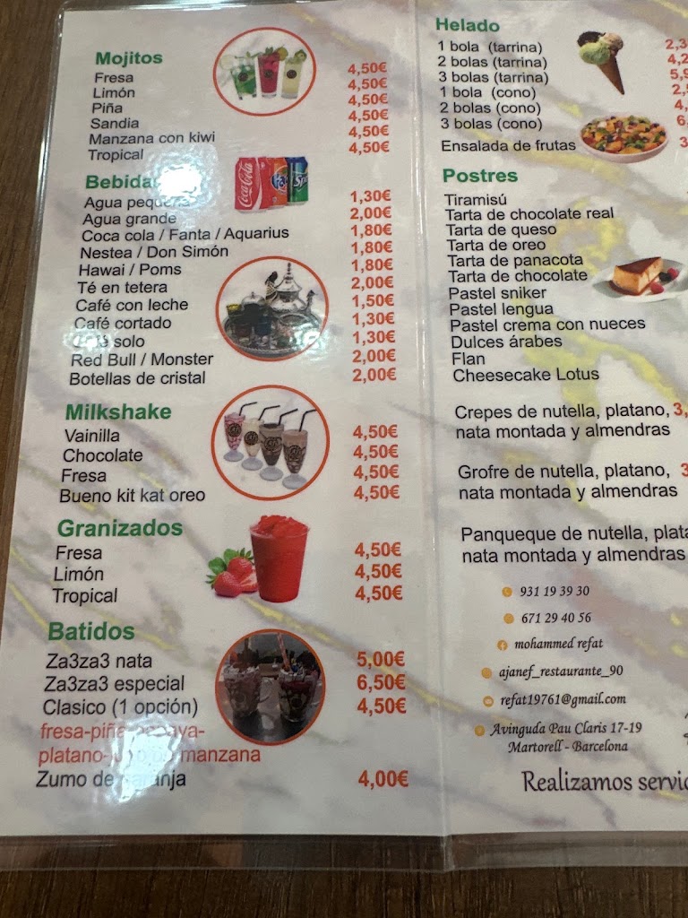 Restaurant Ajanef — Carta