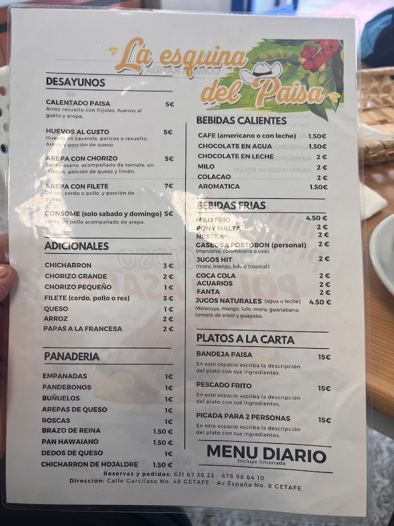 La esquina del paisa getafe — Carta