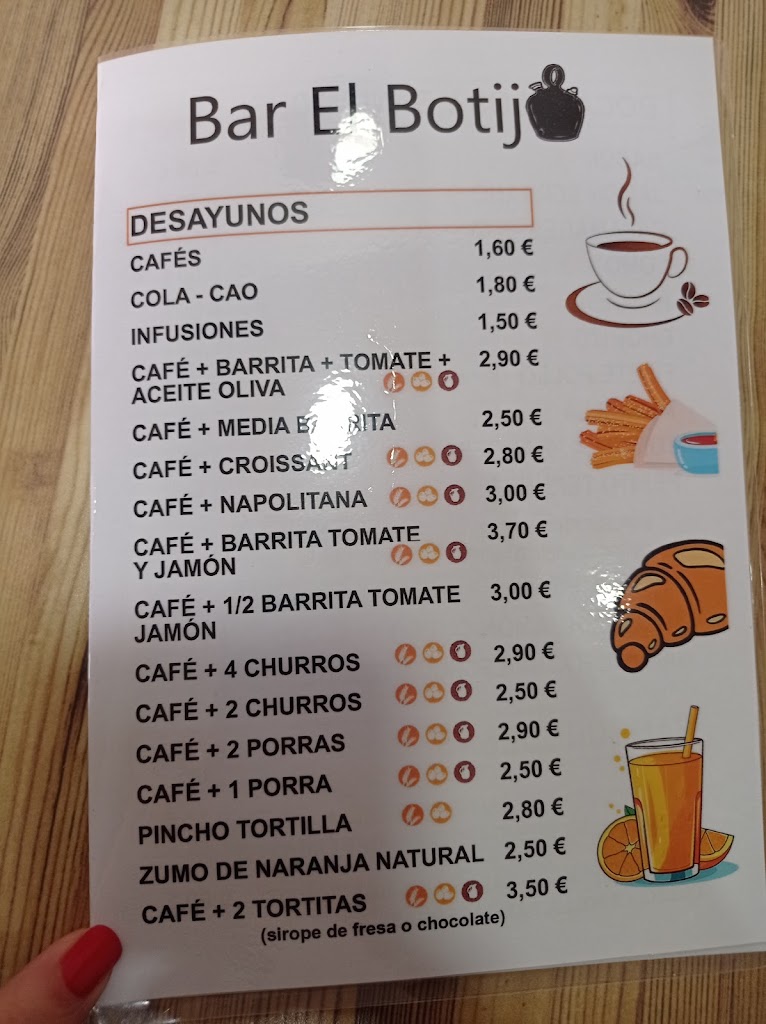 Bar Cafe El Botijo — Carta