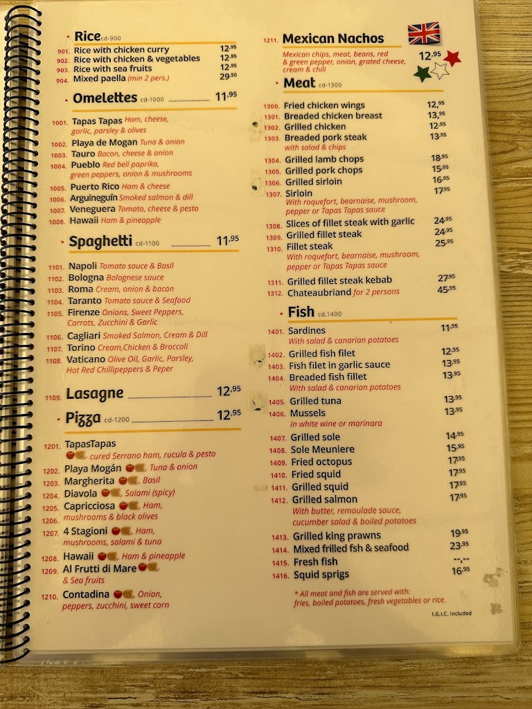 Restaurante tapas — Carta
