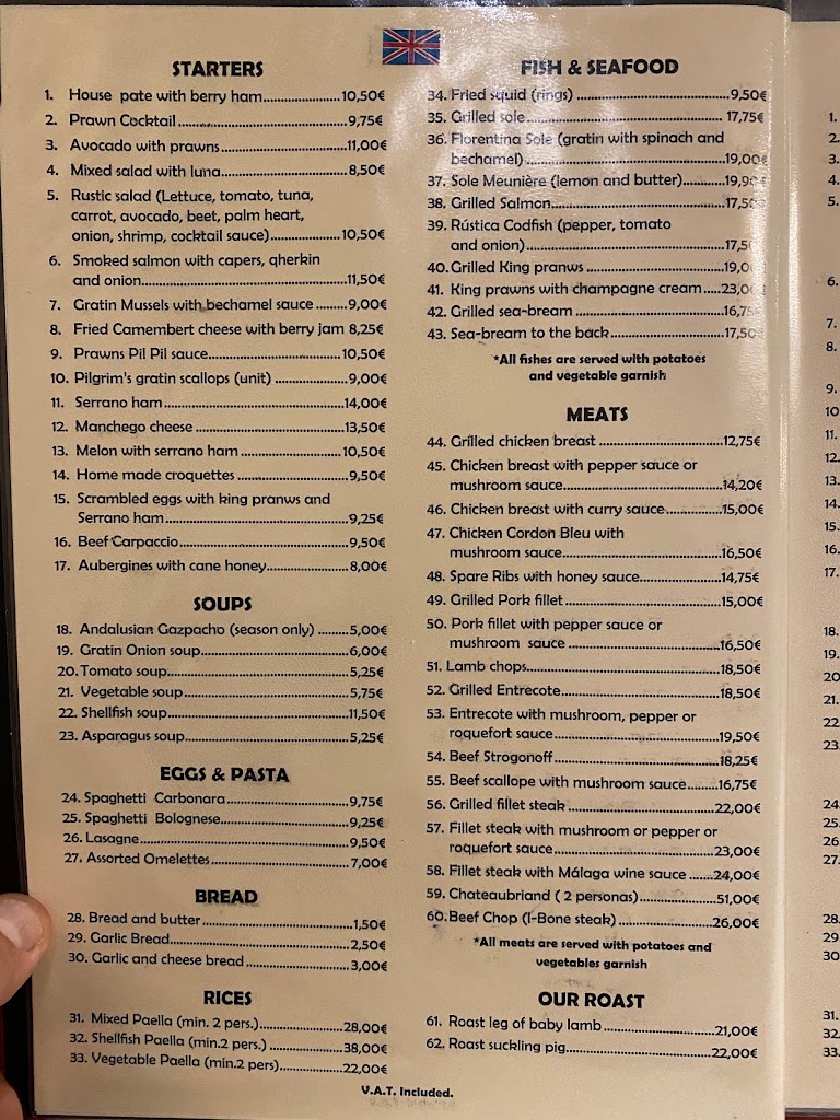 Restaurante La Casa Rustica — Carta