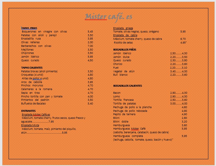 MisterCafe.es — Carta