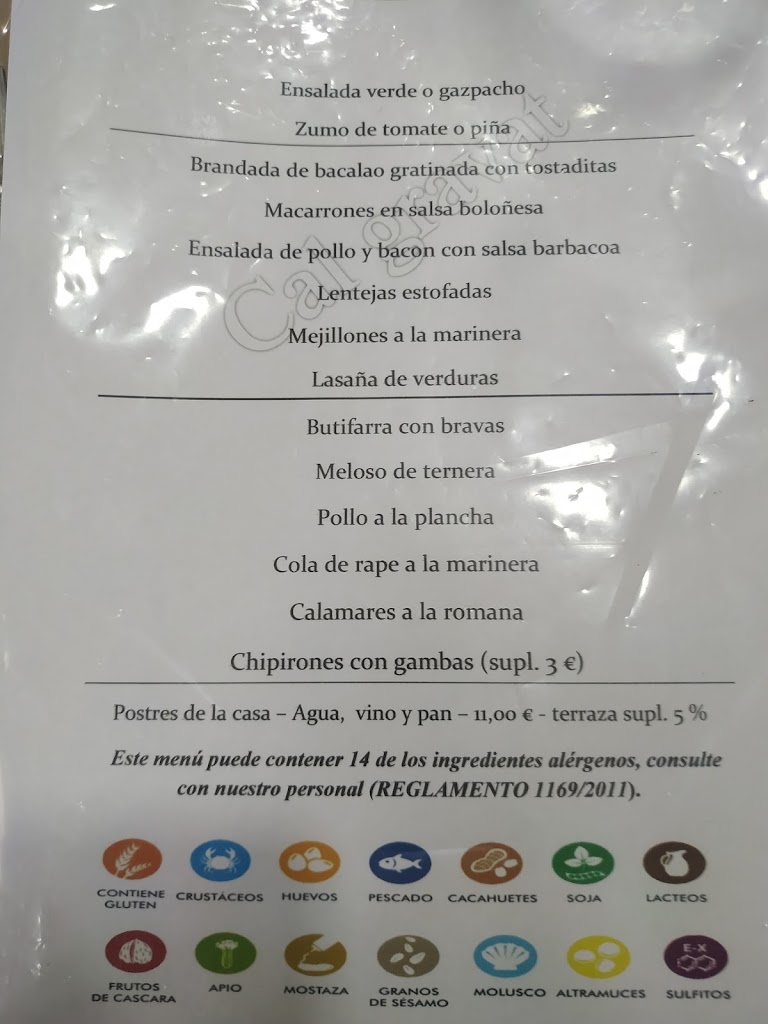 Restaurant Cal Gravat — Carta