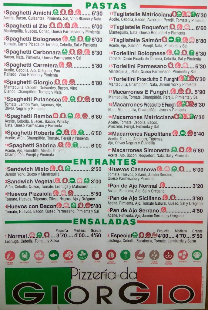Pizzeria Giorgio II — Carta