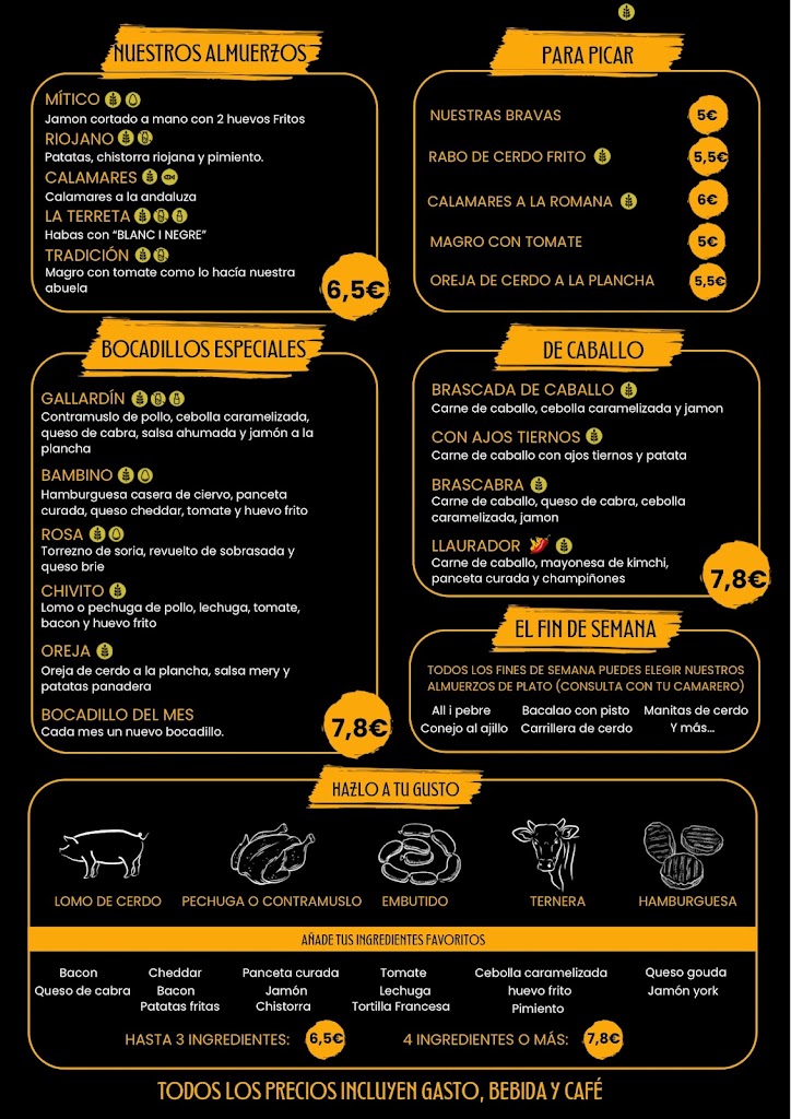 Bar restaurante Gallardo I — Carta
