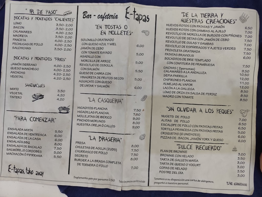 Bar E-tapas — Carta