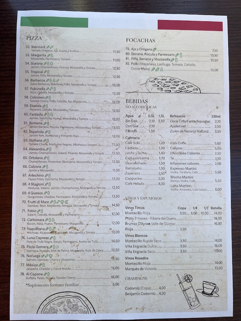 Restaurante Lunacaprese — Carta