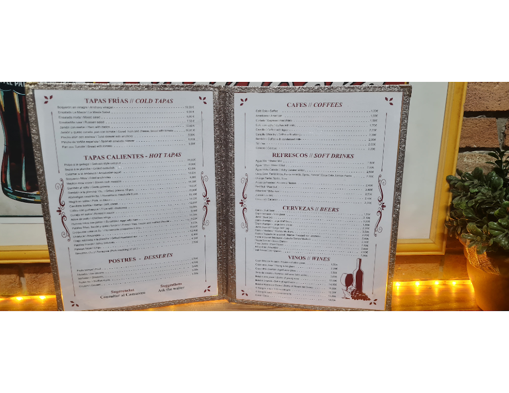 Bar La Masia calle Carles Buigas, 62 — Carta